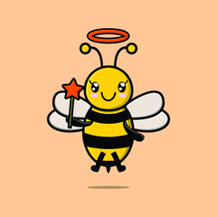 Cute Cartoon bee character in the form of fairy in 3d cartoon style concept