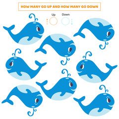Educational game for kids with counting and cartoon whale.