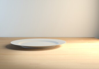 empty white plate on a wooden table 3d rendering