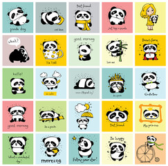 Cute baby pandas. Toy animals chinese symbols panda bear adorable funny baby mascot vector characters collection in cartoon style. Illustration of panda bear