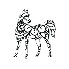 Fototapeta na wymiar Mandala animal coloring page with horse , Horse Mandala coloring page Unicorn Mandala Vector Line Art Style, Beautiful Horse Jump. Vector illustration.