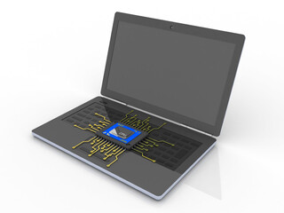 Fototapeta premium 3d render Laptop computer with microchips