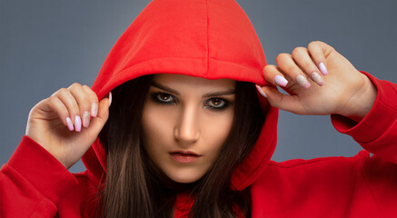 Portrait of attractive girl with healthy clean skin and beautiful make-up. Aesthetic cosmetology...