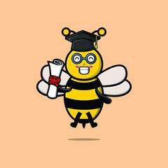 Cute cartoon bee student character on graduation day with toga in concept 3d cartoon style