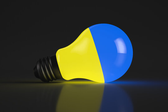 Illustration on the Ukrainian theme. Light bulb in the design of the Ukrainian yellow-blue flag