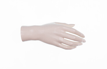 white artificial female hand isolated on white background
