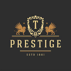 Luxury logo template vector object for logotype or badge design. Trendy vintage royal style illustration, good for fashion boutique, alcohol or hotel brand