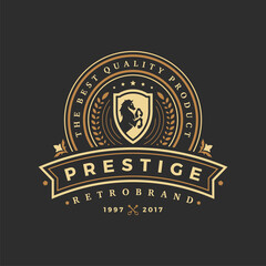 Luxury logo template vector object for logotype or badge design. Trendy vintage royal style illustration, good for fashion boutique, alcohol or hotel brand