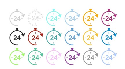 24 hours Icon Set. Vector isolated editable set of 24 hours signs