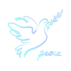 Dove of peace icon concept vector illustration. Flying bird with branch. Peace concept for poster.Symbol of peace
