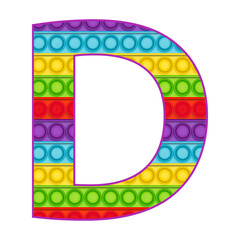 Bright letters Simple Dimple. Pop it rainbow color. Letter D. - obrazy, fototapety, plakaty