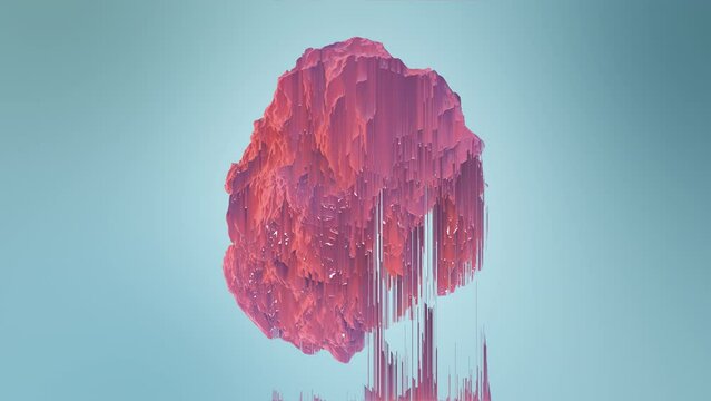 3D object with displacement and pixel sorting effects, pixel art animation