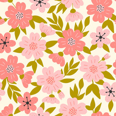 Pink flowers seamless pattern