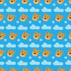 Children's pattern of animals, lion cubs with flowers on a blue background. Vector.