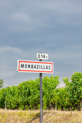 Sign and entry to Monbazillac, France