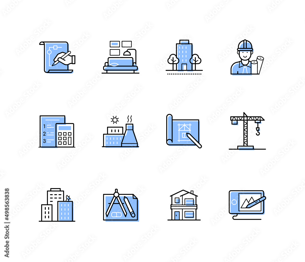 Poster building and construction - modern line design style icons set