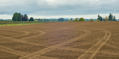 View of the field in farmland in central Oregon in autumn.