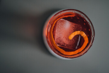 top down view of Negroni on gray