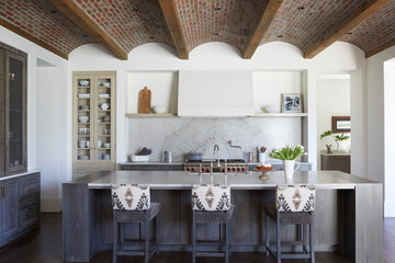 Kitchen with brick vaulted ceiling