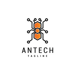 Ant line tech logo vector icon illustration design Premium Vector
