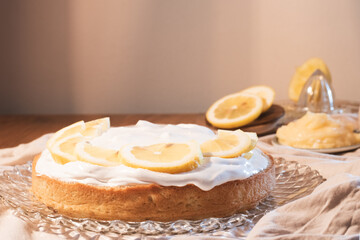 Homemade cake with cream and lemon