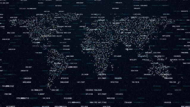Abstract intro animation with volatile charts and numbers. Financial figures and diagrams with earth map on background
