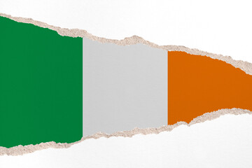 Ripped paper background in colors of national flag. Ireland