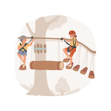 Extreme outdoor camp isolated cartoon vector illustration. Extreme summer camp, outdoor activity, survival camping, wooden obstacle course, parkour adventure, sport education vector cartoon.