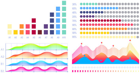 Obraz premium Intelligent technology hud interactive panel. Data screen with charts, diagrams. Futuristic ui infographics on white background. Diagram lines color chart, graph presentation. Annual financial report