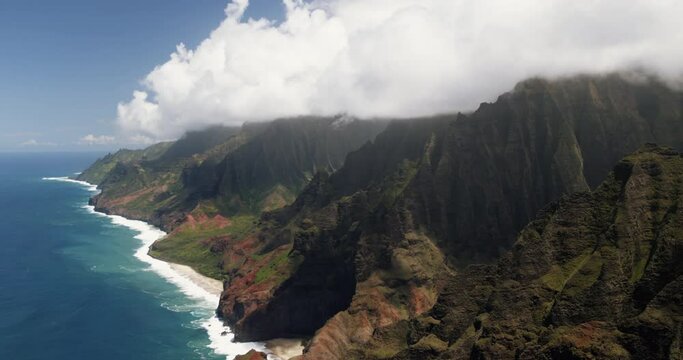 drone shot of Hawaii na Pali coast