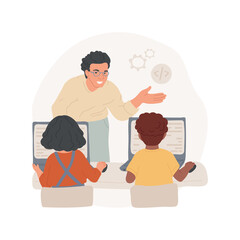 Coding class isolated cartoon vector illustration. Coding class for children, summer camp, PA day program, programming lesson, daycare center, early education, after school vector cartoon.
