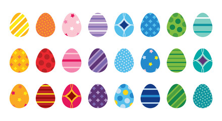 Big set, collection of colorful decorated easter eggs with different ornaments. Easter eggs icons.

