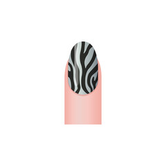 Zebra nail print or sticker, black and white nail design - 3d vector illustration isolated on white background.