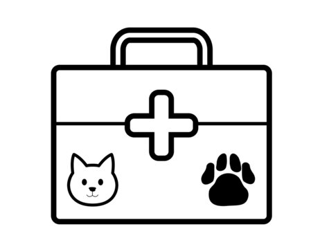 An icon of a first aid box with a white cat, paw, and hospital sign
