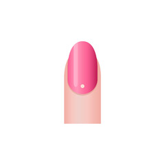 Bright pink nail sticker or art with white dot, 3d vector illustration isolated on white background.