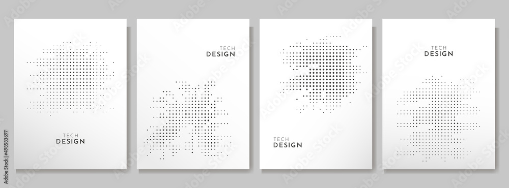 Poster vector illustration. set of halftone dots banners. dotted spots using halftone circle. pattern textu