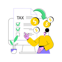 Filing tax return software abstract concept vector illustration. Money refund, fill online form in tax preparation software, financial report, earnings statement documents abstract metaphor.