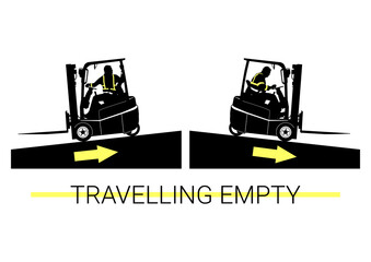 Silhouette of empty forklift travelling on a slope. Vector. - 498585455