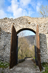 Entrance door of the medieval castle of Gioia Sannitica in the province of Caserta, Italy