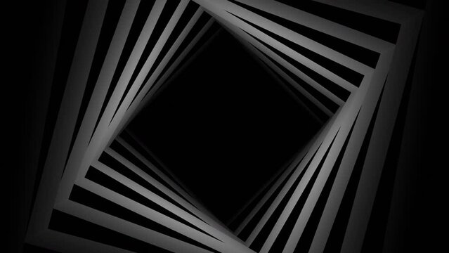  A black corridor. Design. A path in which gray inverted squares in abstraction quickly run forward.