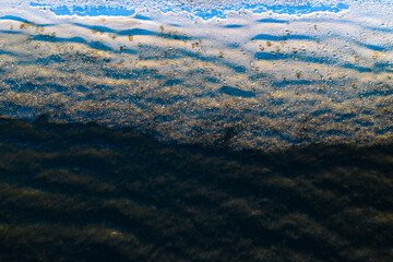 Close-up of snow and ice on surface of Baltic sea at winter.