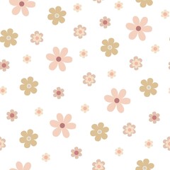 Simple pastel-colored floral seamless pattern, flowers, leaves flat style vector illustration, symbol of spring, cozy home, holiday celebration decor perfect for textile, fabric, springtime decoration