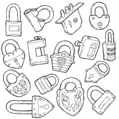 hand drawn set of padlocks in doodle style