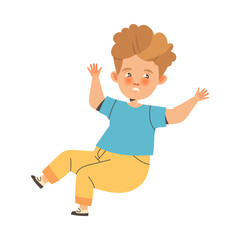 Noisy Little Boy with Raised Hands Claiming Attention Vector Illustration