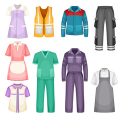 Fototapeta premium Uniform and Workwear Clothes with Vest, Pants and Shirt Vector Set
