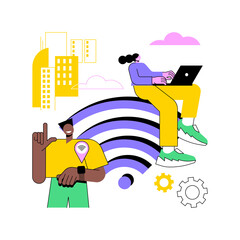 Public wi-fi hotspot abstract concept vector illustration. City center Wi-Fi, hotspot map, free wireless access, public open internet, network service, find connection spot abstract metaphor.