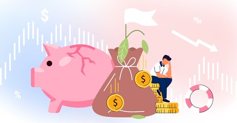 Bankruptcy Stock market crash arrow graphic vector illustration Broke company Economical loan payback problem Investment failure Budget collapse Panic in economy fail Recession financial Business loss