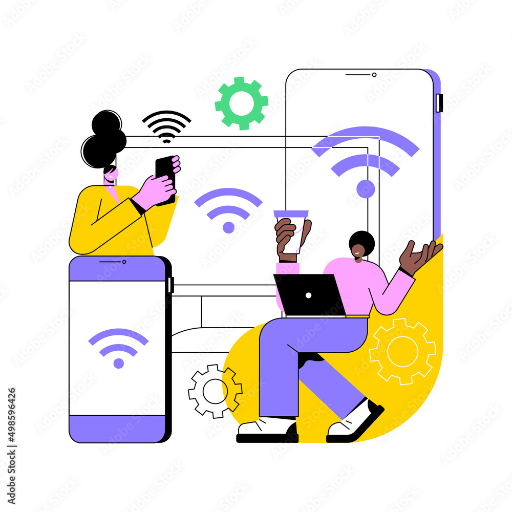 Poster wireless device connection abstract concept vector illustration. distance connection, remote standar