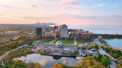 Foto op Aluminium Mesmerizing aerial view of the sunset sky over May at Hyde Park, Chicago © Wirestock Creators