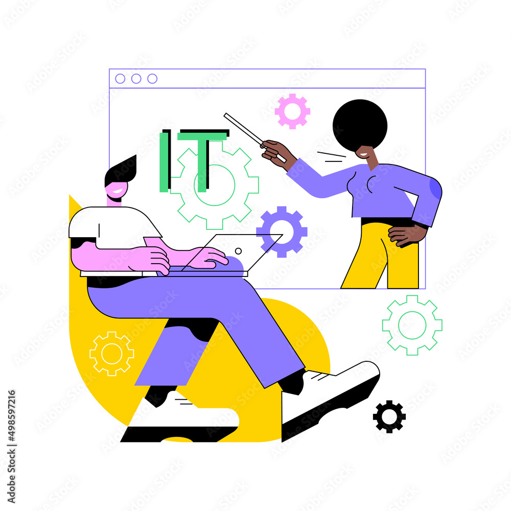 Poster information technology courses abstract concept vector illustration. it course for all levels, compu